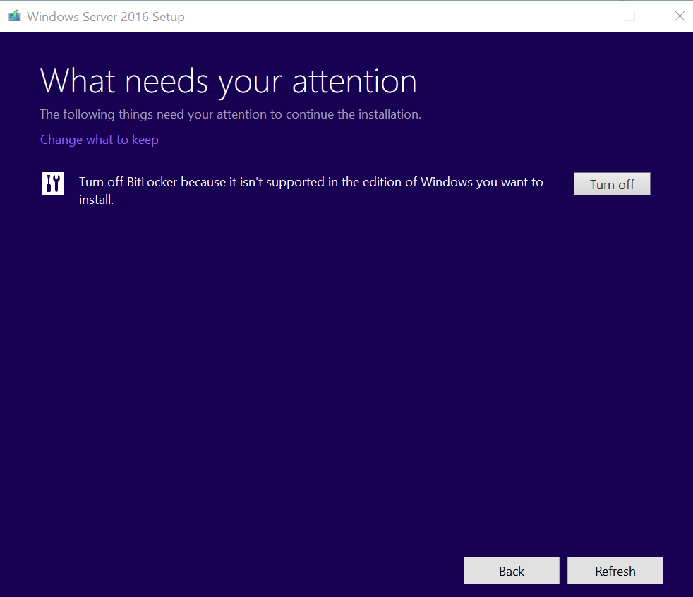Windows Server 2016 installation alert