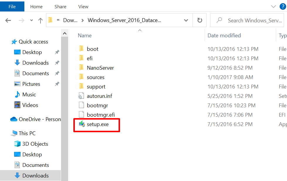 windows server 2016 datacenter iso setup.exe