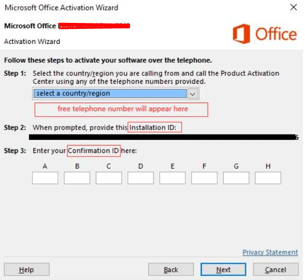 Activer Microsoft Office 2016 par la méthode d'activation téléphonique