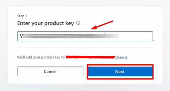Microsoft office Product key entry interface