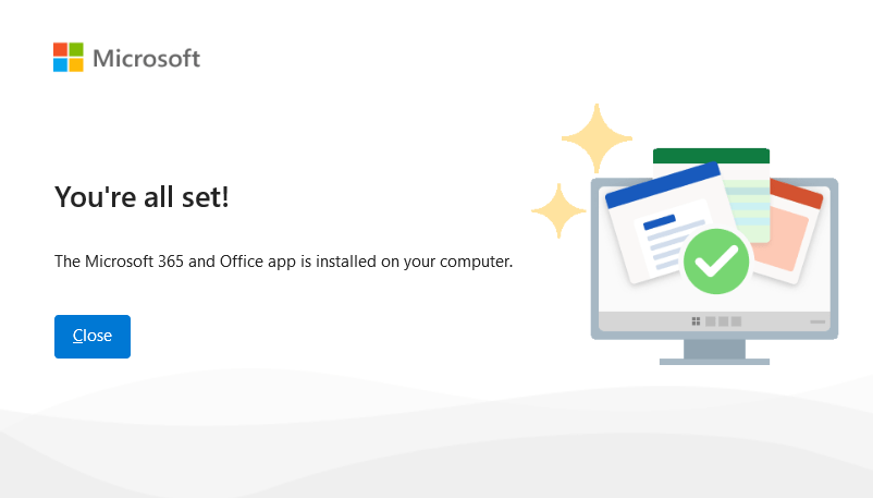 Microsoft 365 installation confirmation screen