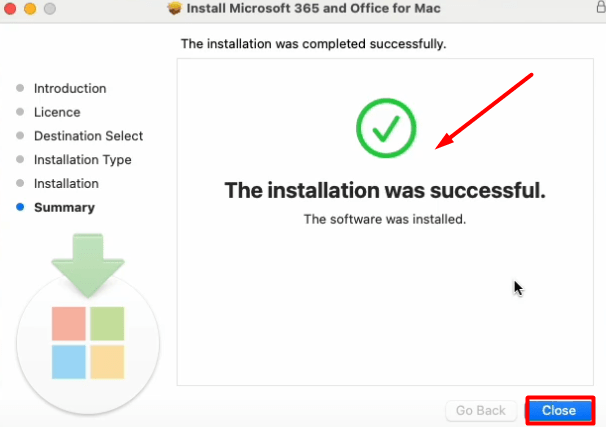 Successful installation of Microsoft Office 2021 for Mac